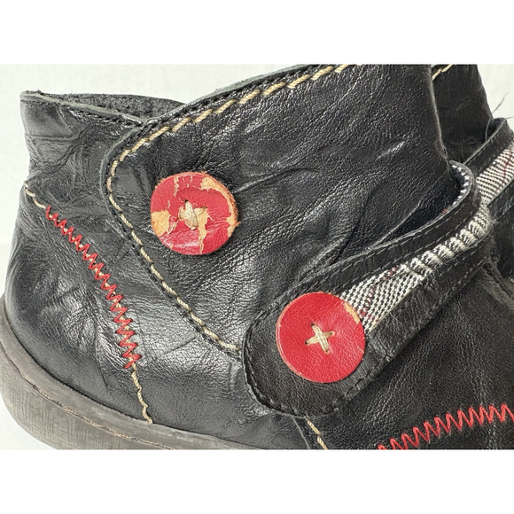 RIEKER Simona black Leather Ankle boots Women's 39 EU 8 US Zip Button Red - Picture 2 of 10